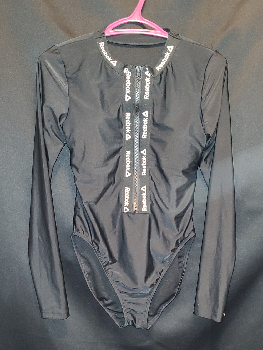 Reebok Black Long-Sleeve Logo Bodysuit Size Med